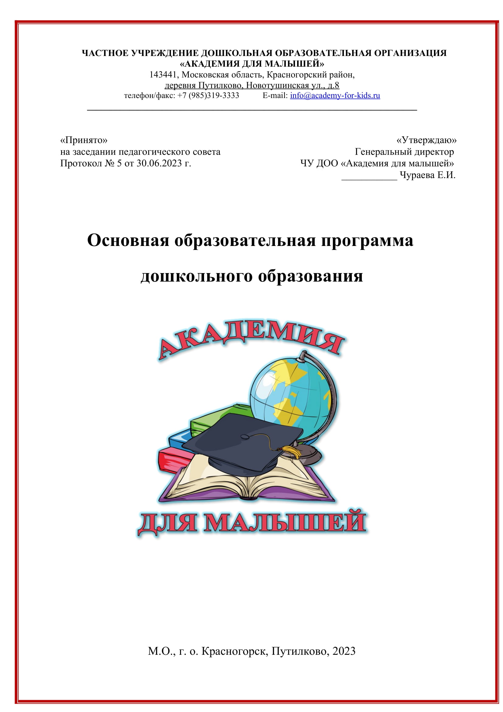 Программа ЧУ ДОО Академия для малышей
